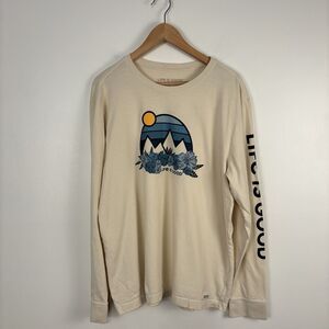 Life Is Good Mens Large Long Sleeve T Shirt Retro Mountains Flowers Sun skyscape